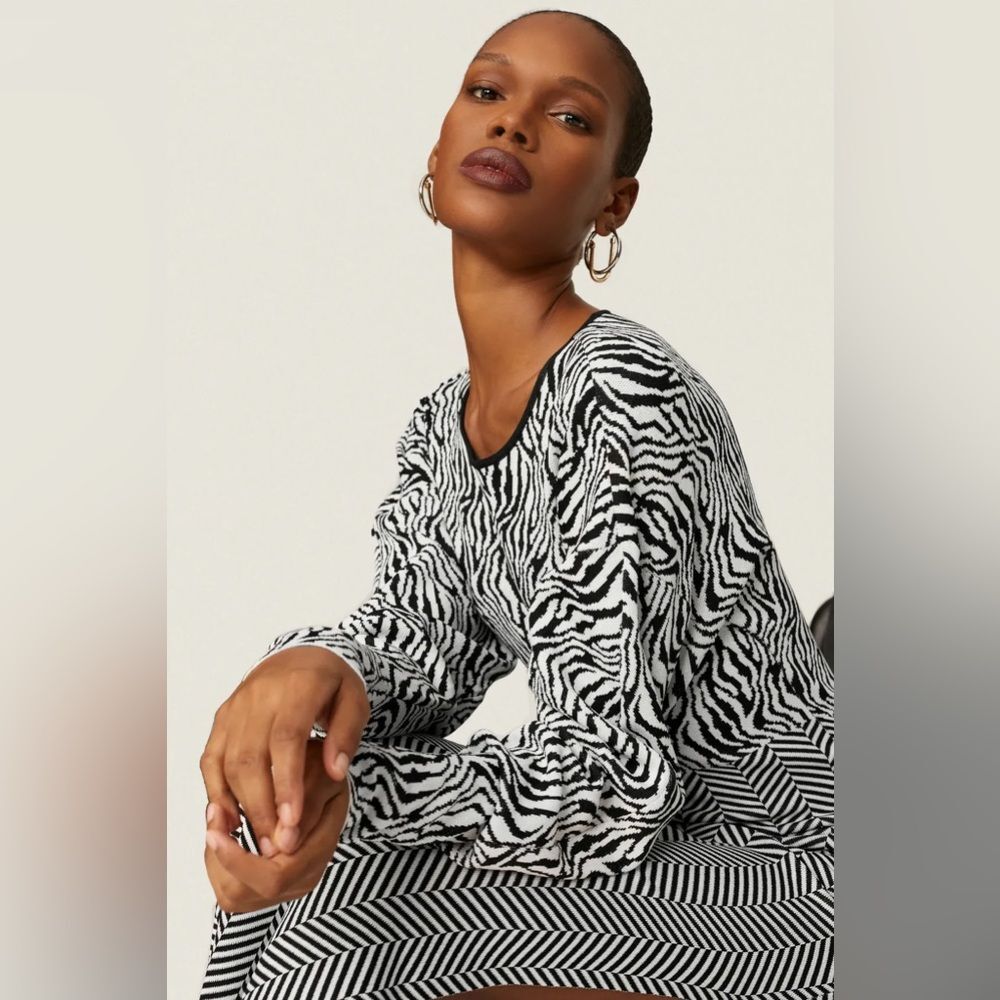 Esteban Cortazar Collective RTR Zebra Animal Print Sweater Dress Maxi Lg